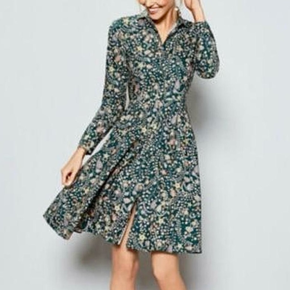 Antonio Melani x Liberty dark green floral shirtdress size 0